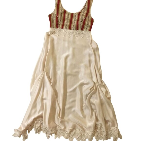 VTG Edwardian Silk Lace Bridal Gown Empire Waist Red Gold Custom Made Dress S - Picture 6 of 7